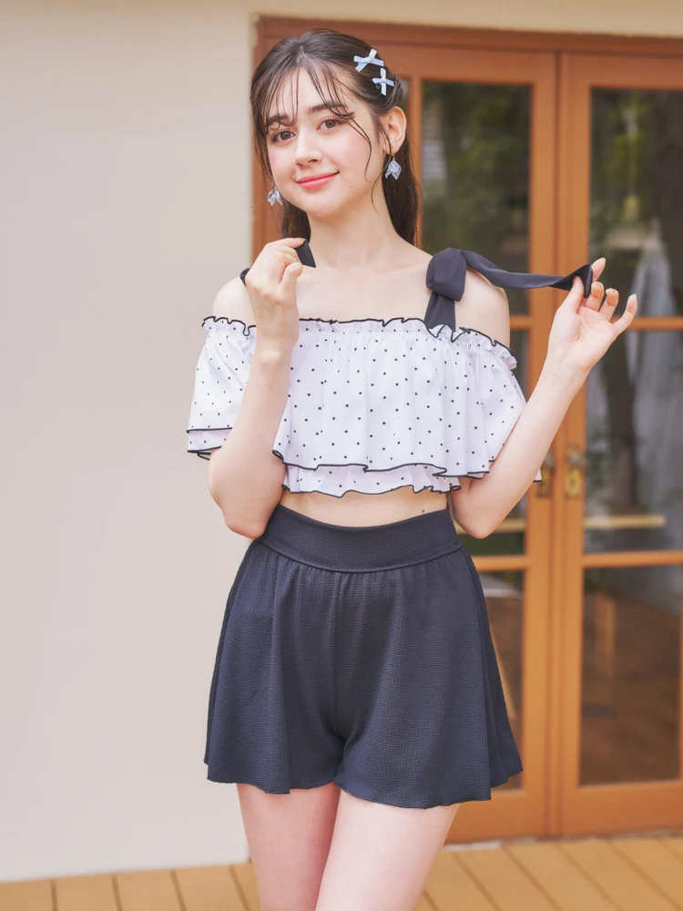 花柄・ドット柄×オフショル水着 スイムウェア 3点セット（水着プロパー