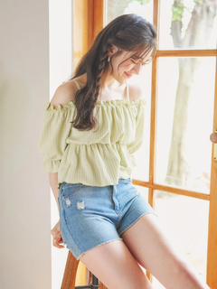 透かし編みニットオフショルダービキニ（水着プロパー｜白・黒