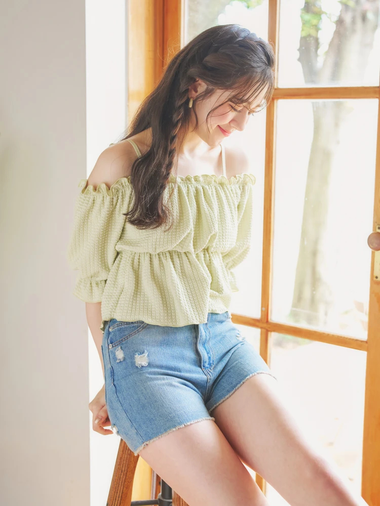 リゾートアイランド（Resort ）/ジャガード×オフショル水着 スイムウェア 3点セット ジャガード×オフショル水着 スイムウェア 3点セット（水着プロパー｜白