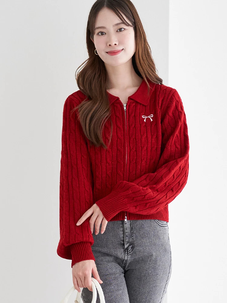 リボン刺繍ラメニットWZIPカーディガン / LUDIC PARK（ルディック