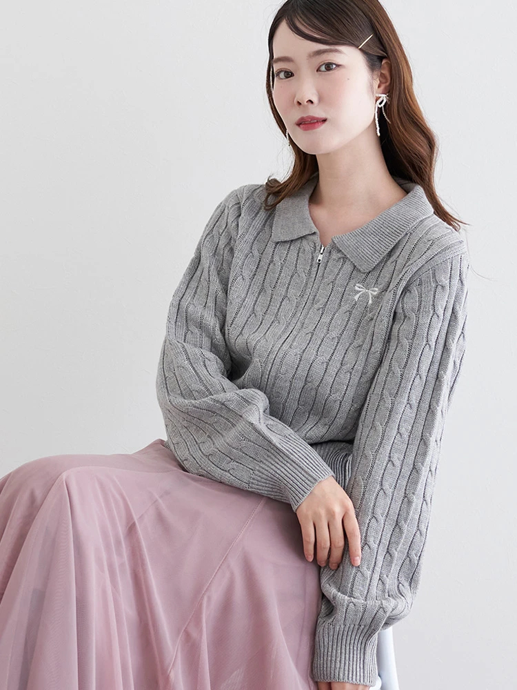 リボン刺繍ラメニットWZIPカーディガン / LUDIC PARK（ルディック