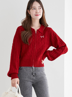 LUDIC PARK(ルディックパーク) |リボン刺繍ラメニットWZIPカーディガン