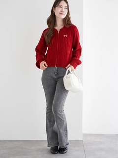 LUDIC PARK(ルディックパーク) |リボン刺繍ラメニットWZIPカーディガン