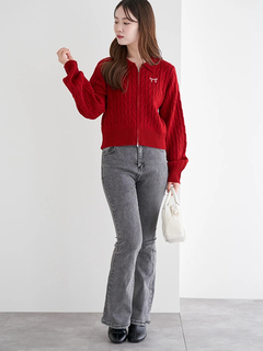 LUDIC PARK(ルディックパーク) |リボン刺繍ラメニットWZIPカーディガン