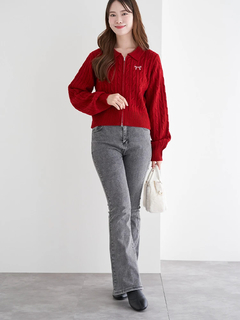 LUDIC PARK(ルディックパーク) |リボン刺繍ラメニットWZIPカーディガン