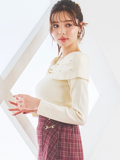 LUDIC PARK(ルディックパーク) |ビジュー付きリボンオフショルニットトップス