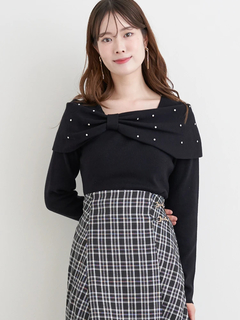 LUDIC PARK(ルディックパーク) |ビジュー付きリボンオフショルニットトップス