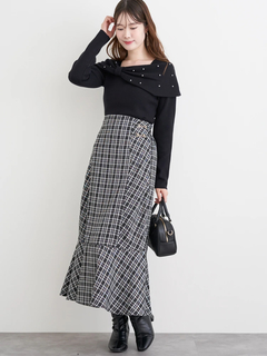 LUDIC PARK(ルディックパーク) |ビジュー付きリボンオフショルニットトップス