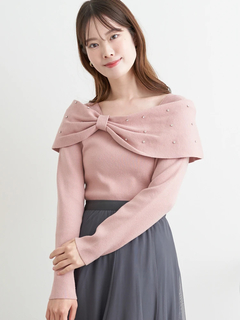 LUDIC PARK(ルディックパーク) |ビジュー付きリボンオフショルニットトップス