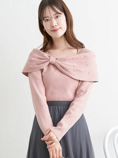 LUDIC PARK(ルディックパーク) |ビジュー付きリボンオフショルニットトップス