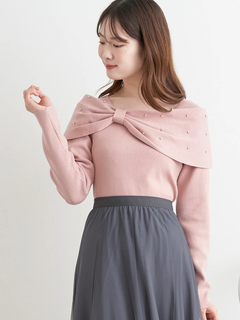 LUDIC PARK(ルディックパーク) |ビジュー付きリボンオフショルニットトップス