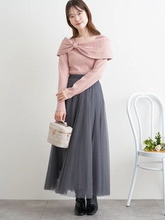 LUDIC PARK(ルディックパーク) |ビジュー付きリボンオフショルニットトップス