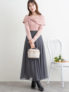 LUDIC PARK(ルディックパーク) |ビジュー付きリボンオフショルニットトップス