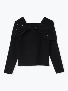 LUDIC PARK(ルディックパーク) |ビジュー付きリボンオフショルニットトップス