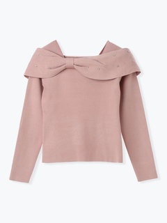 LUDIC PARK(ルディックパーク) |ビジュー付きリボンオフショルニットトップス