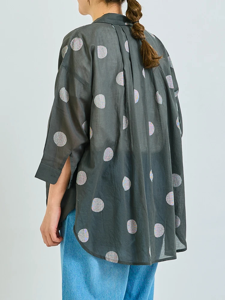 人気 マーガレットハウエル コットンシアーシャツ ドット柄 バンドカラー 長袖 MARGARET HOWELL✨コットン バンドカラー シアーシャツ ドット柄