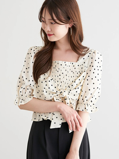 LUDIC PARK(ルディックパーク) |ドット柄シャーリングリボンブラウス