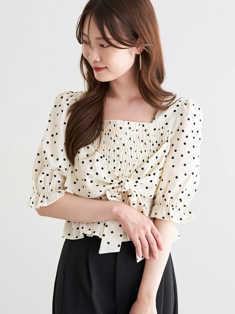 soéju アイボリー ドット柄 リボンブラウス M 02_PD6-750.jpg