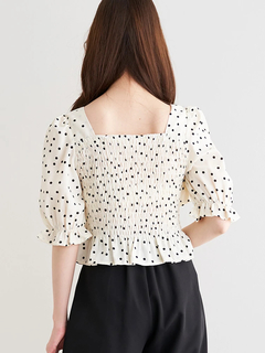 LUDIC PARK(ルディックパーク) |ドット柄シャーリングリボンブラウス