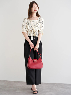 LUDIC PARK(ルディックパーク) |ドット柄シャーリングリボンブラウス