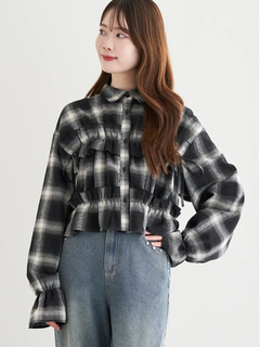 LUDIC PARK(ルディックパーク) |チェック柄フリルショート丈シャツ