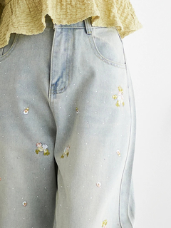 LUDIC PARK(ルディックパーク) |花刺繍×ラインストーンデニムパンツ