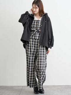 LUDIC PARK(ルディックパーク) |[SET]チェック柄ウエストリボンビスチェ×ワイドパンツセットアップ