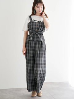 LUDIC PARK(ルディックパーク) |[SET]チェック柄ウエストリボンビスチェ×ワイドパンツセットアップ
