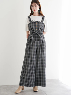 LUDIC PARK(ルディックパーク) |[SET]チェック柄ウエストリボンビスチェ×ワイドパンツセットアップ