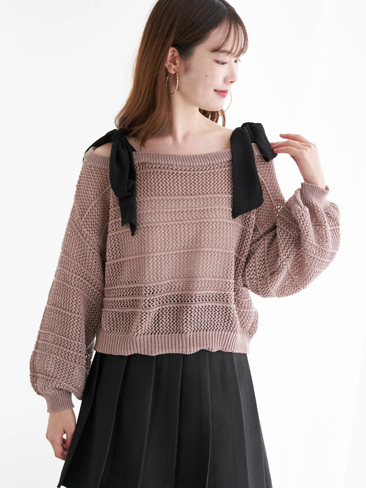 LUDIC PARK(ルディックパーク) |ショルダーリボンラメ入りニットトップス