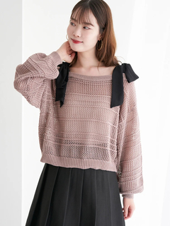 LUDIC PARK(ルディックパーク) |ショルダーリボンラメ入りニットトップス