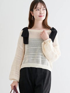 LUDIC PARK(ルディックパーク) |ショルダーリボンラメ入りニットトップス