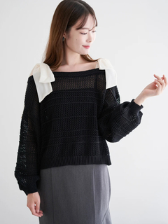 LUDIC PARK(ルディックパーク) |ショルダーリボンラメ入りニットトップス