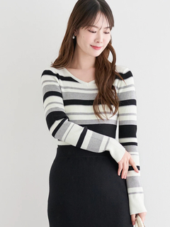 LUDIC PARK(ルディックパーク) |リブVネックボーダーニット