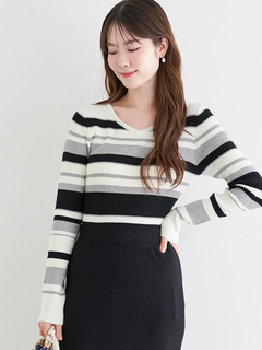 LUDIC PARK(ルディックパーク) |リブVネックボーダーニット