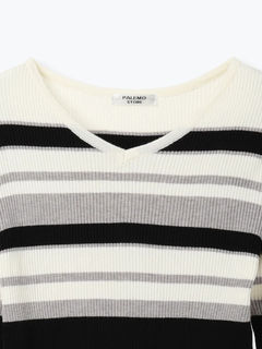 LUDIC PARK(ルディックパーク) |リブVネックボーダーニット