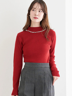 LUDIC PARK(ルディックパーク) |ビジュー付きリブニットトップス