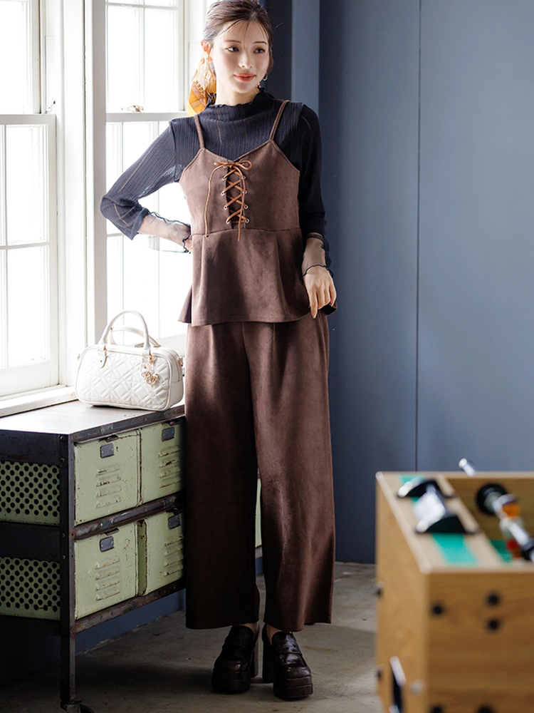 LUDIC PARK(ルディックパーク) |[SET]スエードポンチレースアップキャミソール×ワイドパンツ