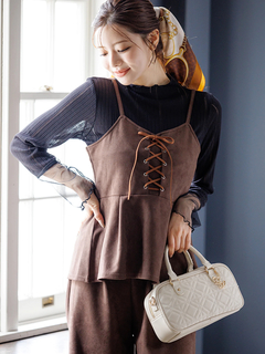 LUDIC PARK(ルディックパーク) |[SET]スエードポンチレースアップキャミソール×ワイドパンツ