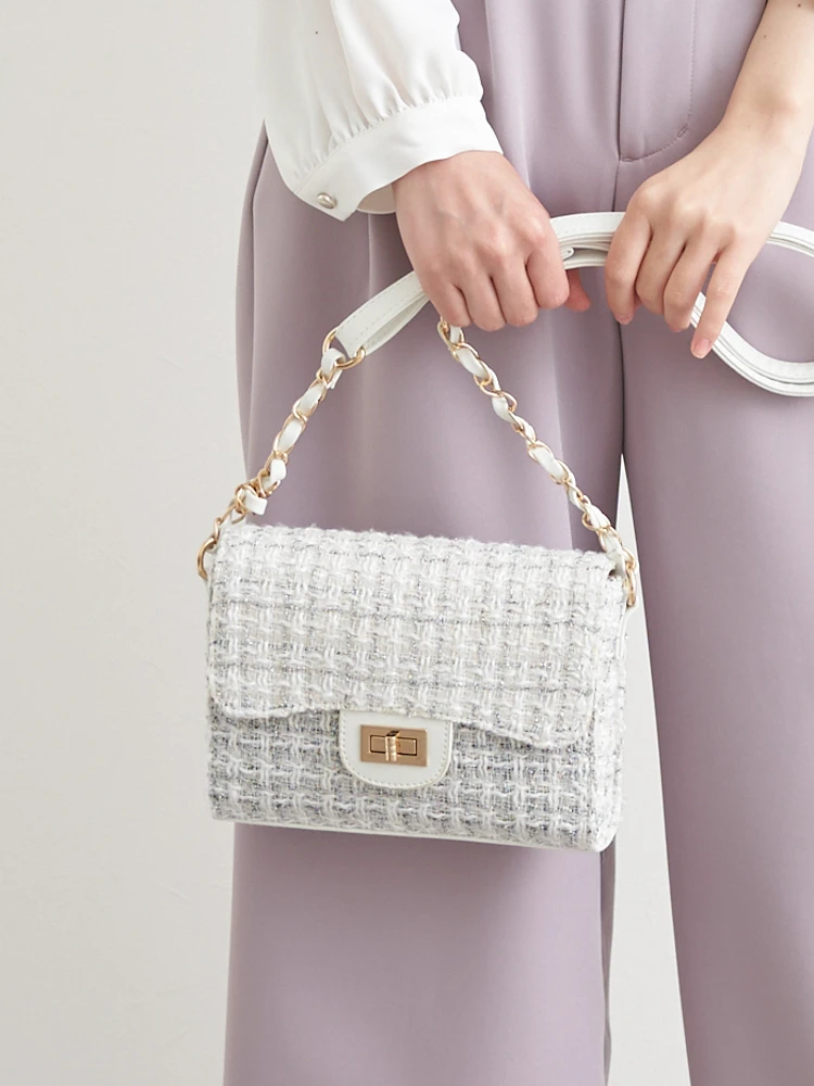 非売品　ホワイトボックスバッグ、ショルダーバッグ ツイードパーティーバッグ ツイードフラップショルダーバッグ / LUDIC PARK（ルディックパーク