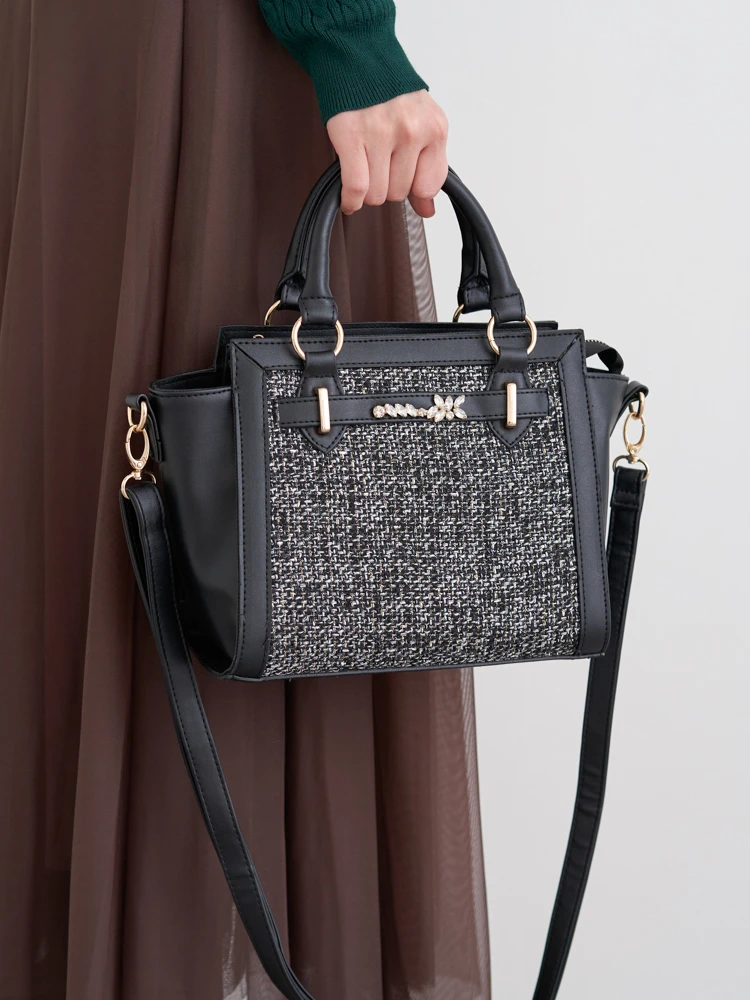 2WAY]ビジュー付きツイード×フェイクレザーバッグ / LUDIC PARK（ル