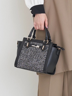 LUDIC PARK(ルディックパーク) |[2WAY]ビジュー付きツイード×フェイクレザーバッグ