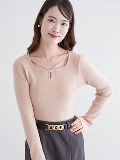 LUDIC PARK(ルディックパーク) |パール付きクロスリブニットトップス