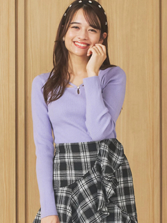 LUDIC PARK(ルディックパーク) |パール付きクロスリブニットトップス