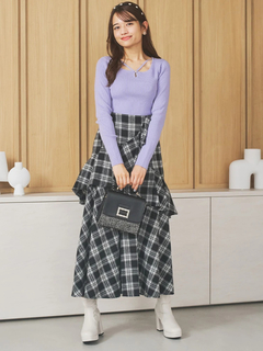 LUDIC PARK(ルディックパーク) |パール付きクロスリブニットトップス