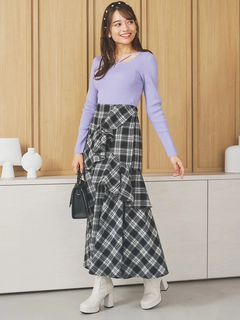 LUDIC PARK(ルディックパーク) |パール付きクロスリブニットトップス