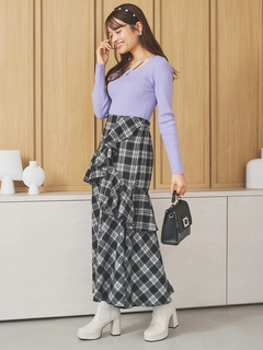 LUDIC PARK(ルディックパーク) |パール付きクロスリブニットトップス