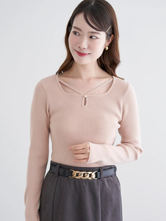 LUDIC PARK(ルディックパーク) |パール付きクロスリブニットトップス