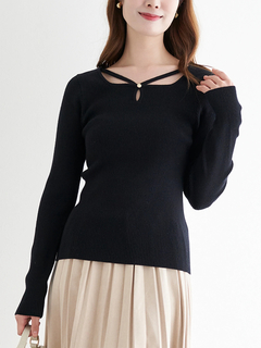 LUDIC PARK(ルディックパーク) |パール付きクロスリブニットトップス