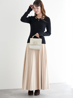 LUDIC PARK(ルディックパーク) |パール付きクロスリブニットトップス